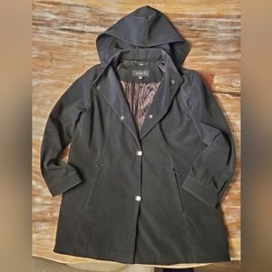 Jones New York Black Hooded Coat/Raincoat (L)